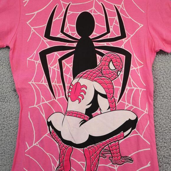 Women's Large Marvel Spidey Pink Shirt Gwen Heroes Rare AOP - Picture 2 of 6